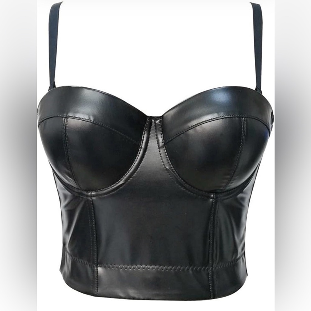 Black‎ Faux Leather Bustier Corset Crop Top 32”-34”